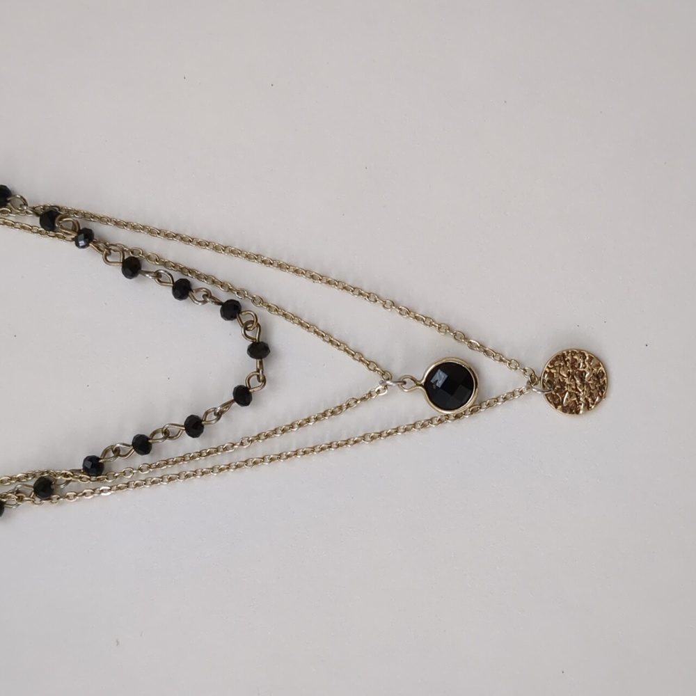 Costume Jewelry - Black and Gold Tiered Beaded Necklace 18"